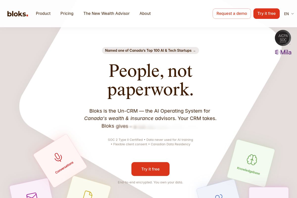 Screenshot of the Bloks website