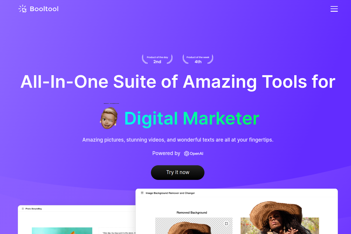 Screenshot of the Booltool website