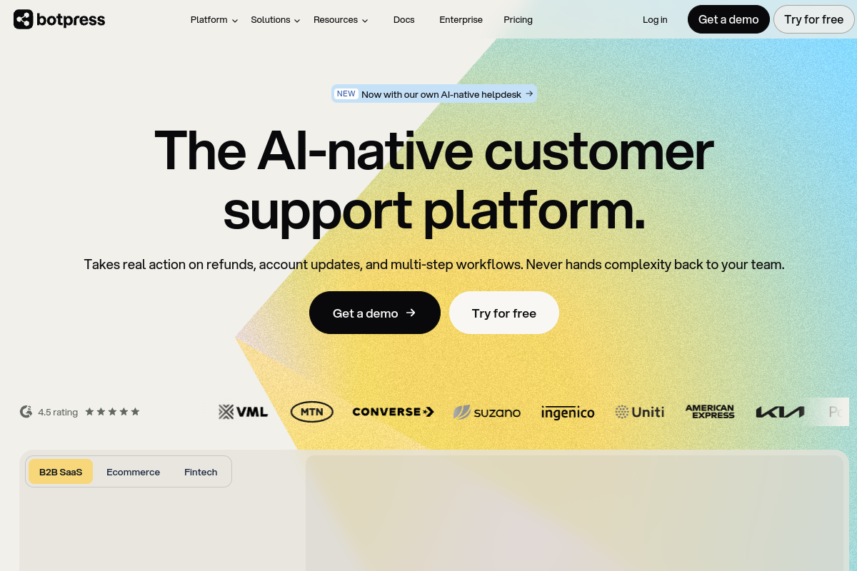 Screenshot of the Botpress website