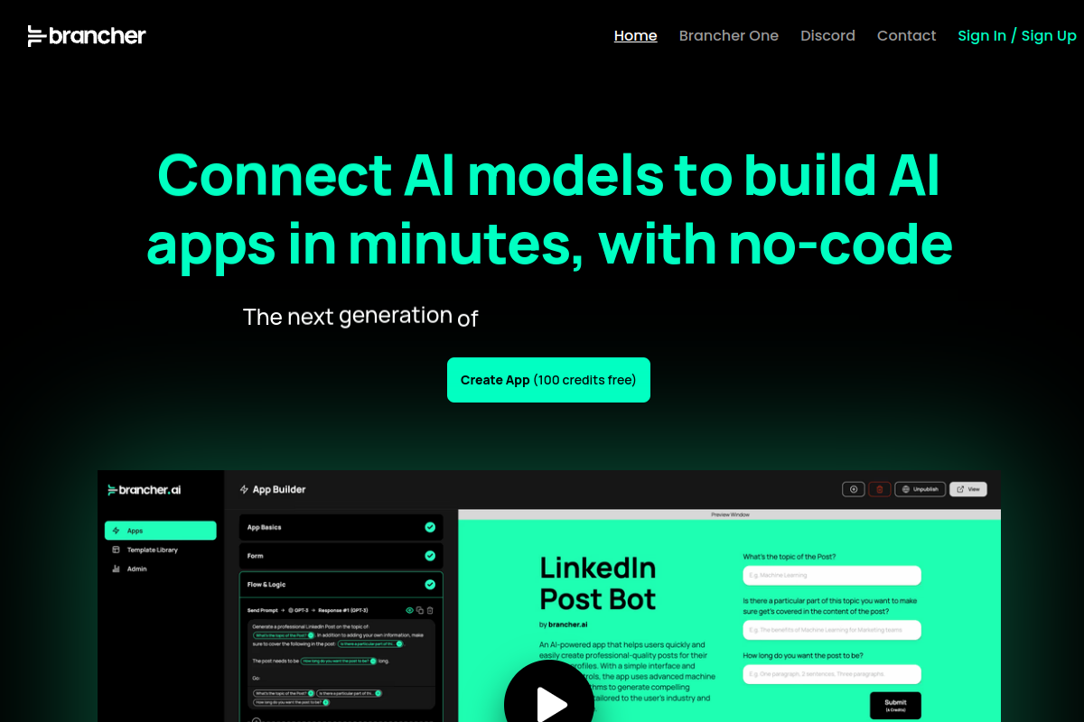 Screenshot of the Brancher website