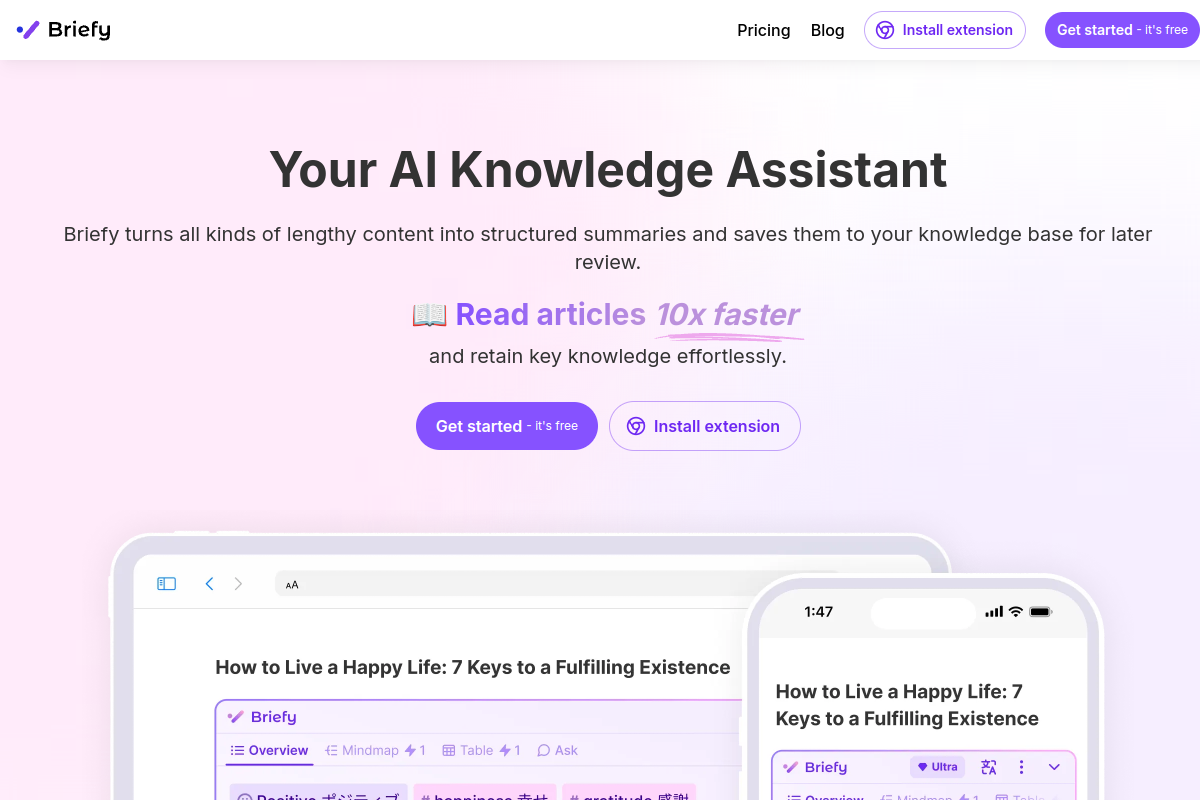 Screenshot of the BriefyAI website