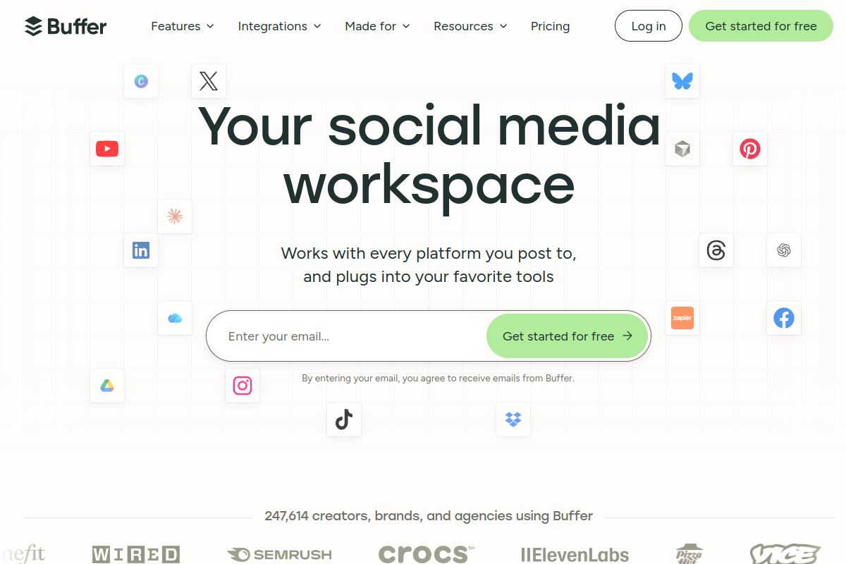 Screenshot of the Buffer website