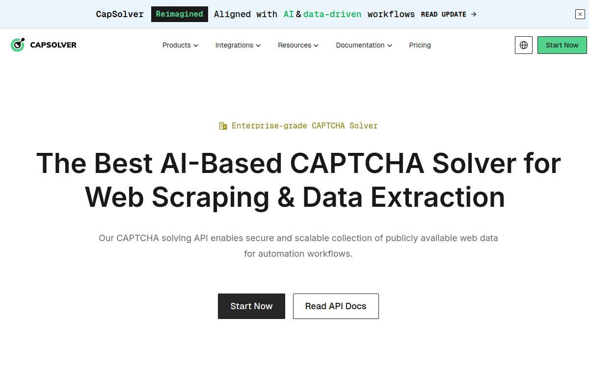 Screenshot of the Capsolver website