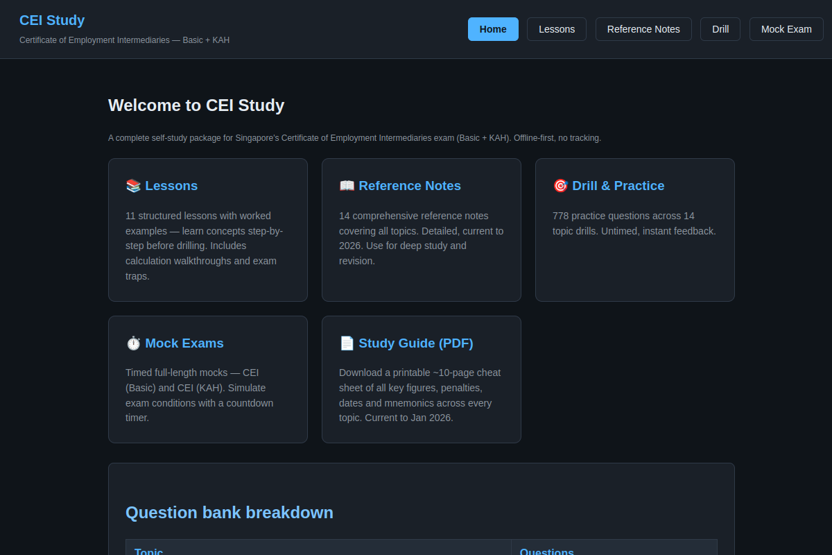 CEI examination self-study application