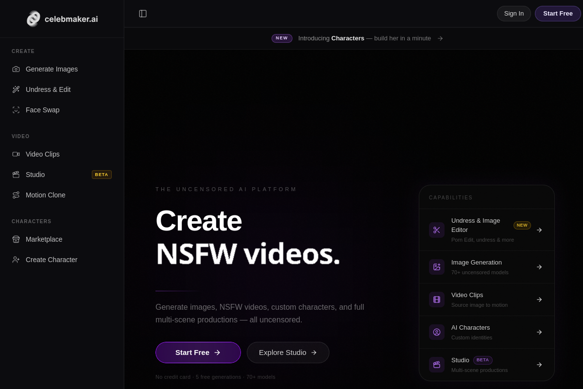 CelebMakerAI homepage as it appeared during testing