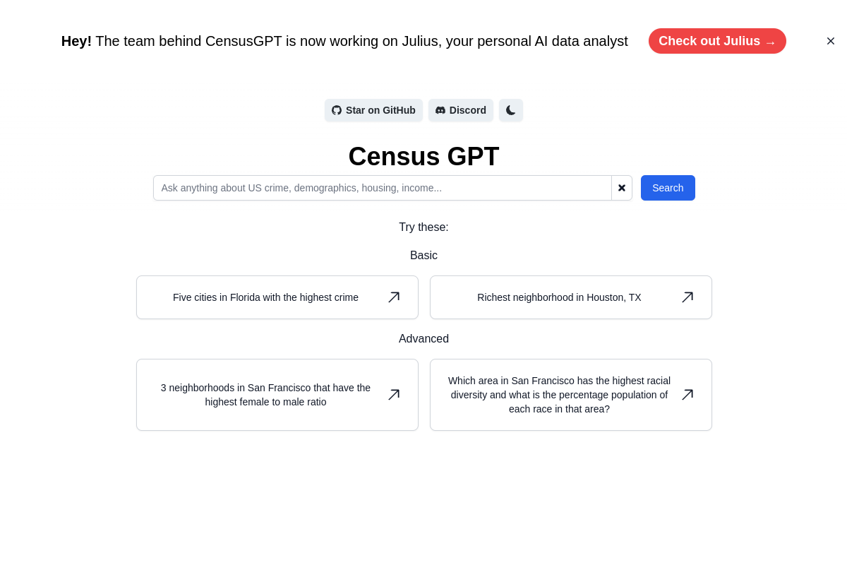 Screenshot of the Census GPT website