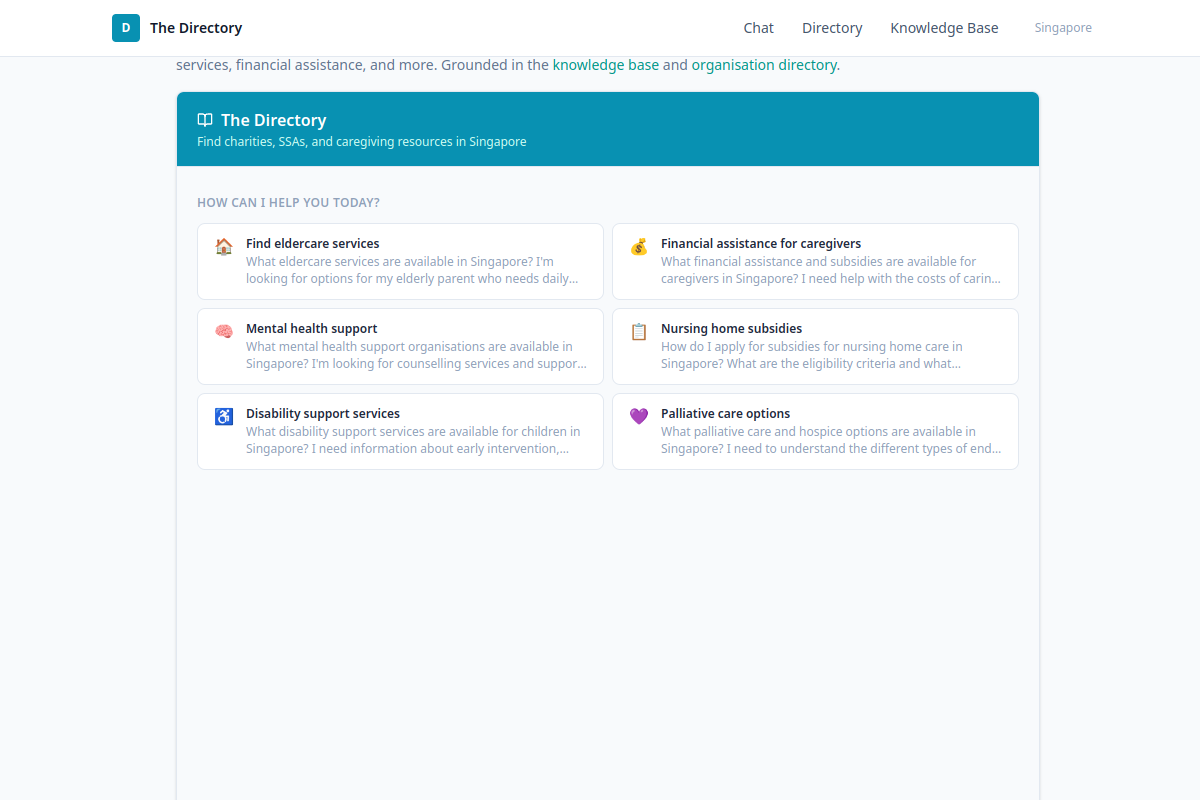 Charities and SSA directory for Singapore residents