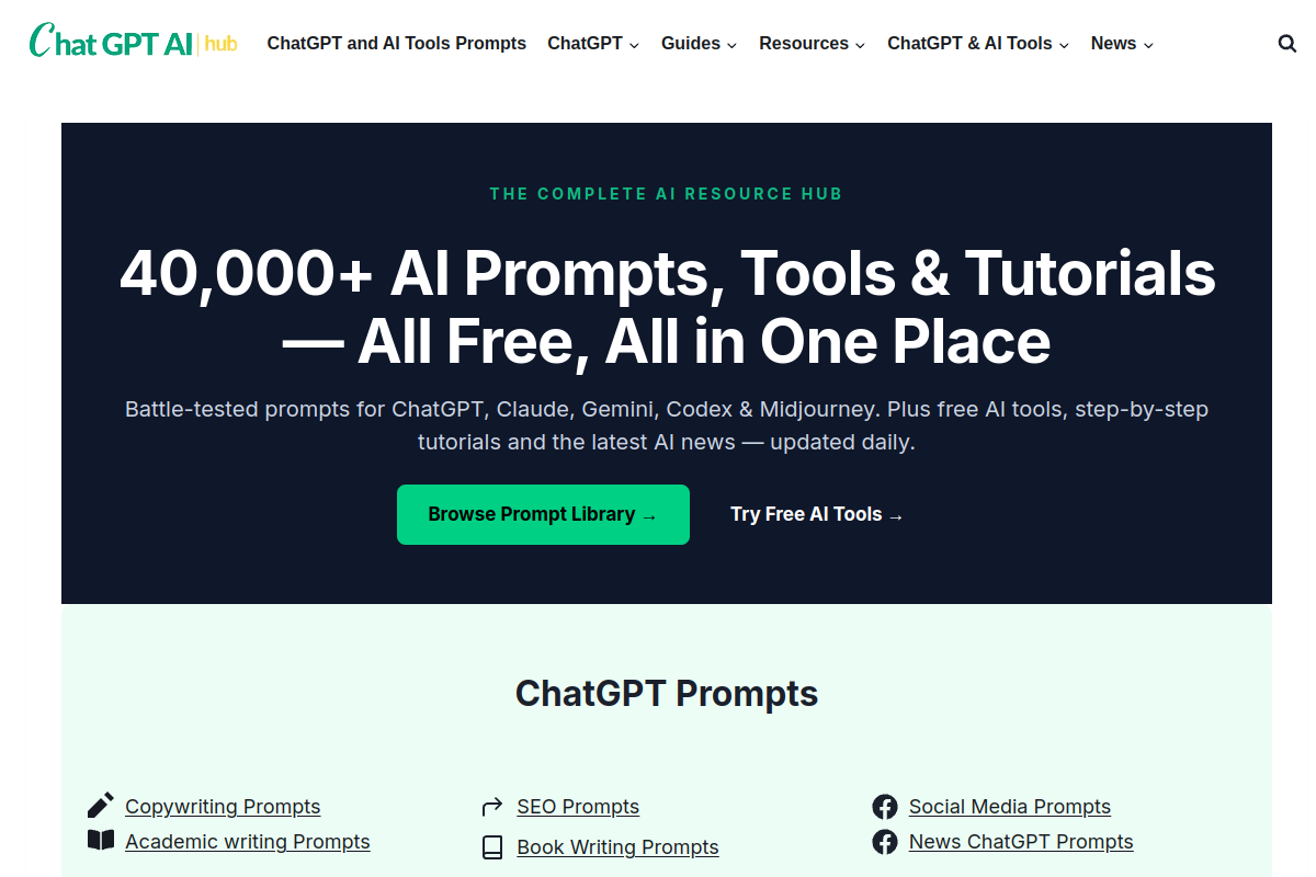 Screenshot of the Chatgptaihub website