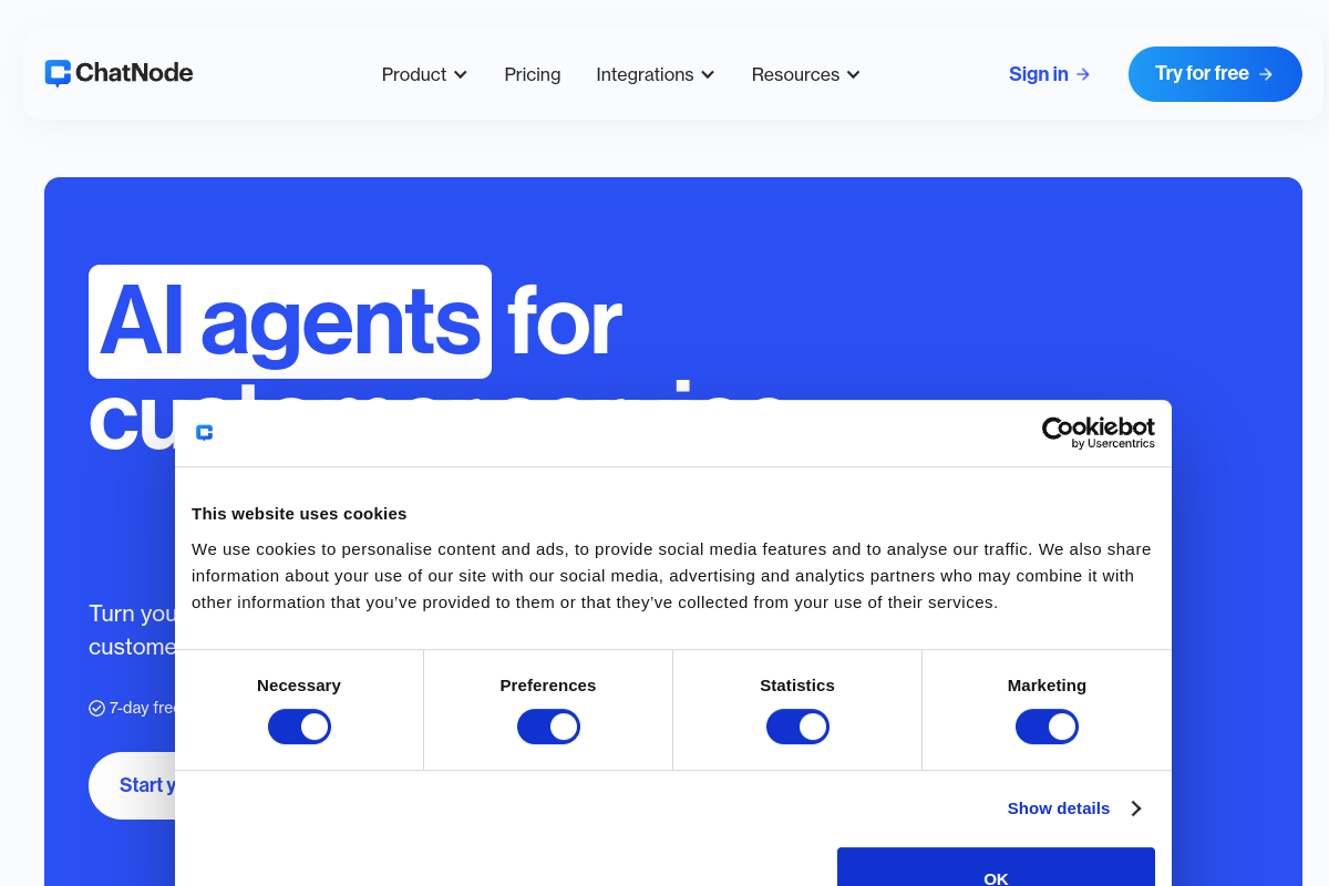 Screenshot of the ChatNode website
