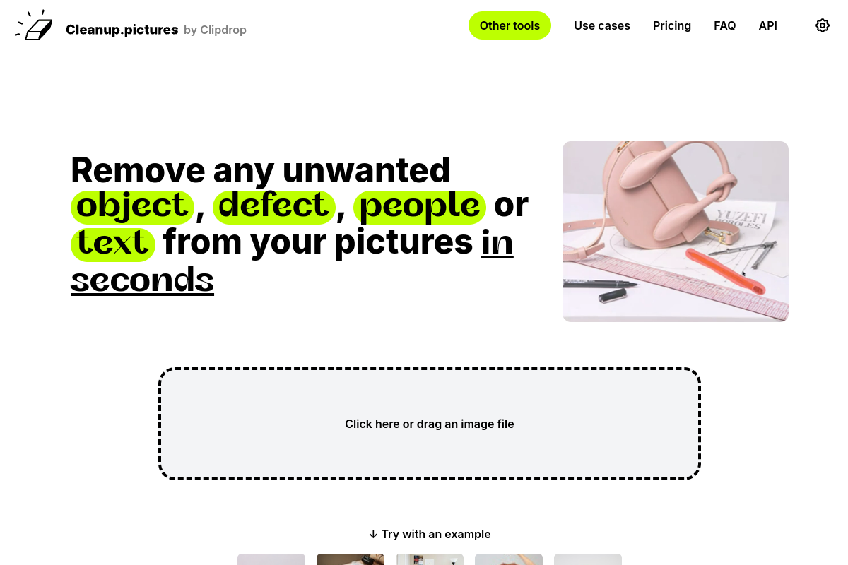 Screenshot of the Cleanup pictures website