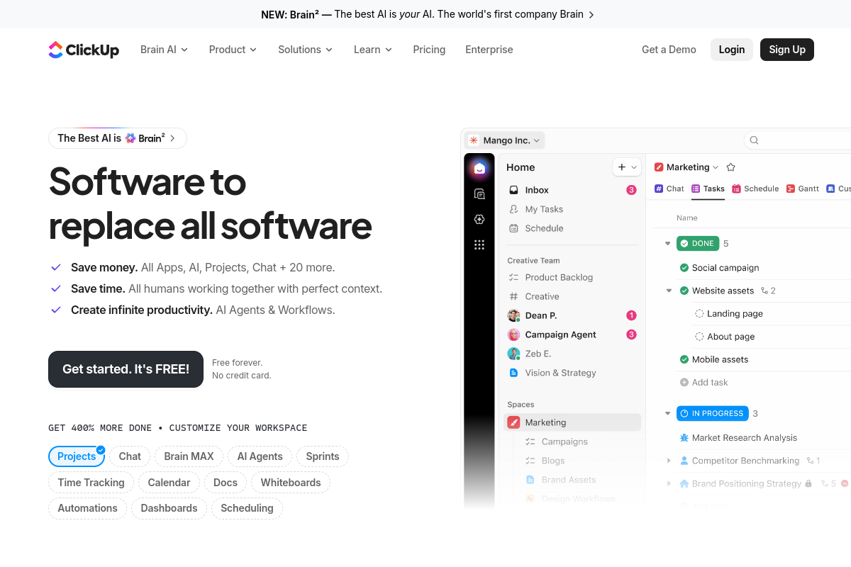 Screenshot of the Clickup website