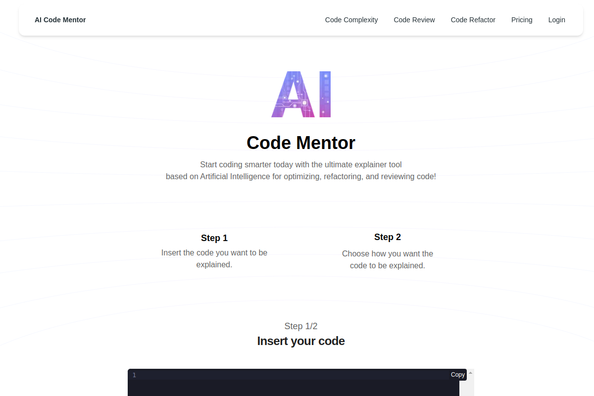 Screenshot of the AI Code Mentor website