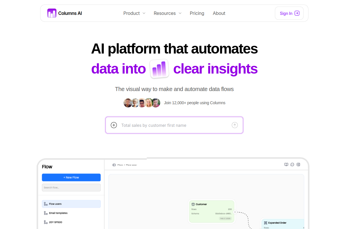 Screenshot of the Columns website