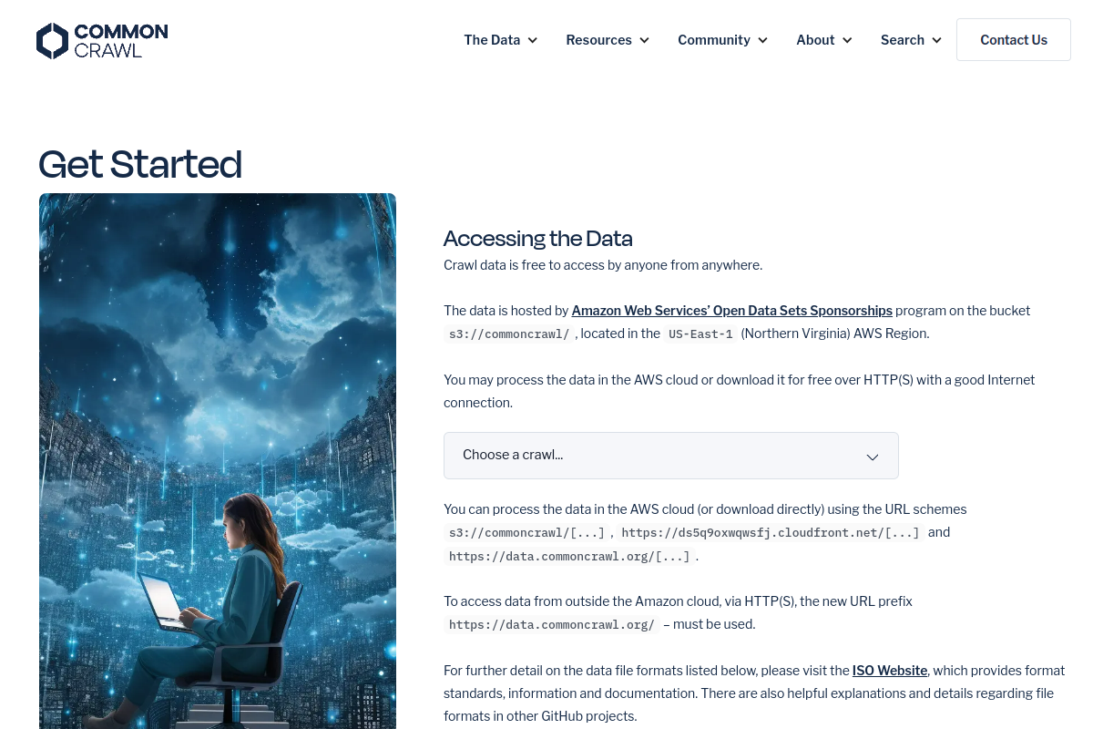 Screenshot of the official Common Crawl Get Started page