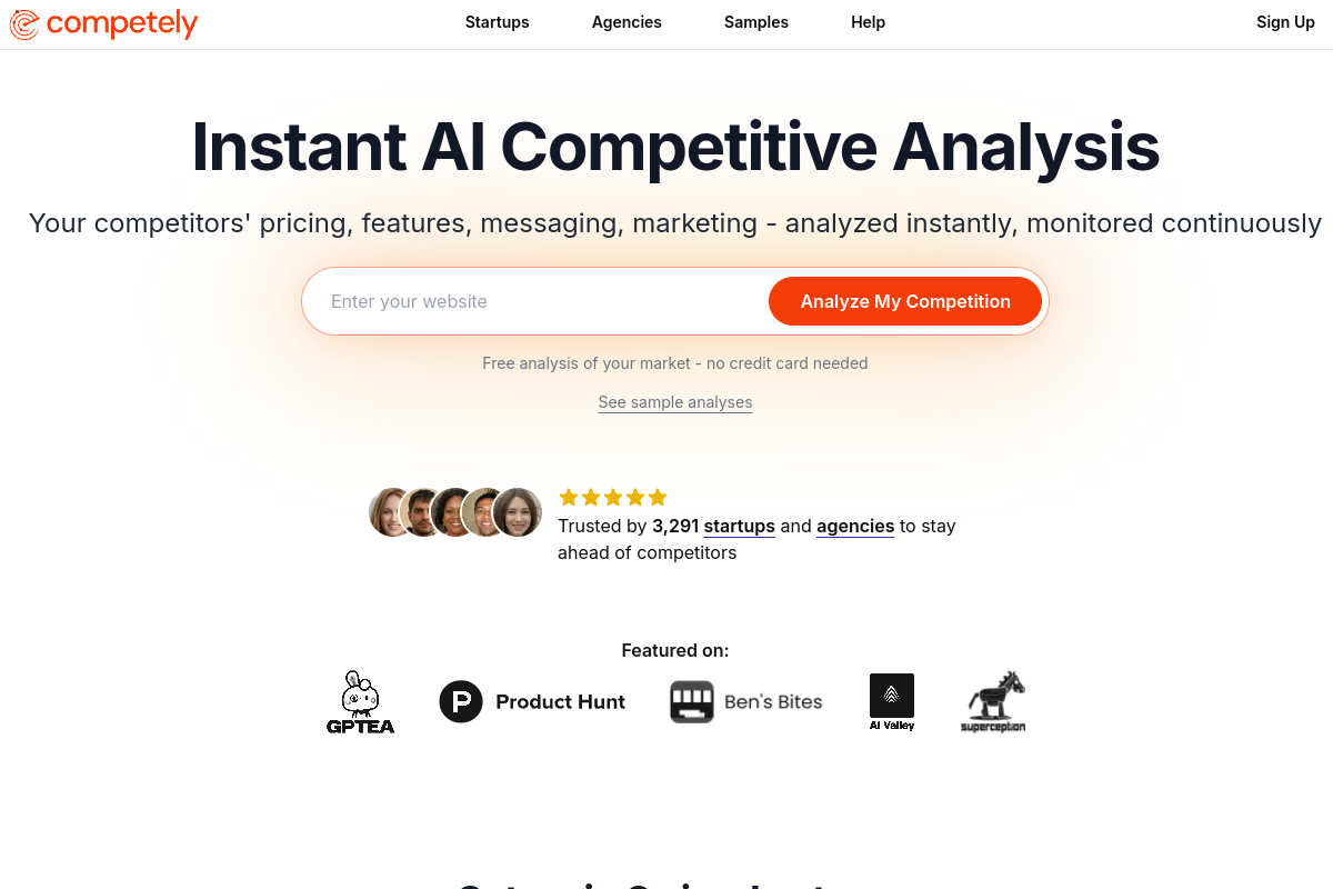 Screenshot of the Competely website