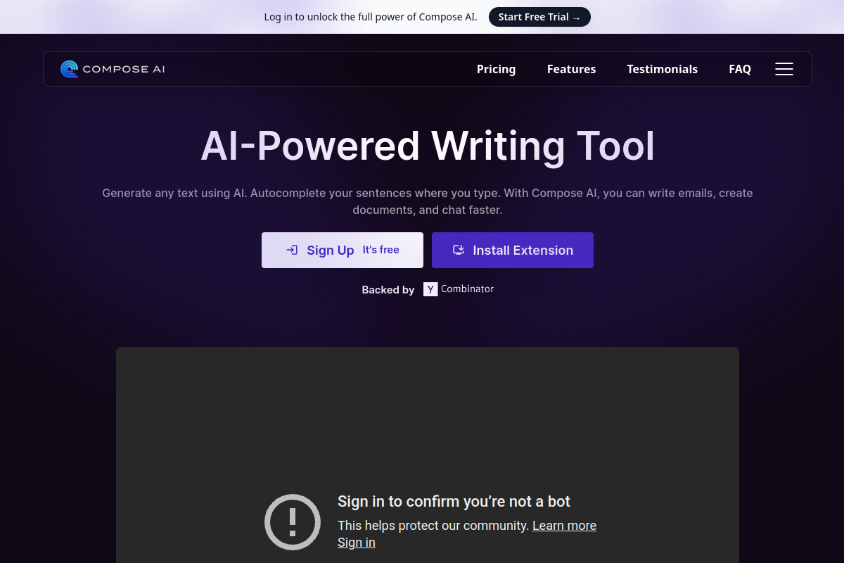 Screenshot of the Compose AI website