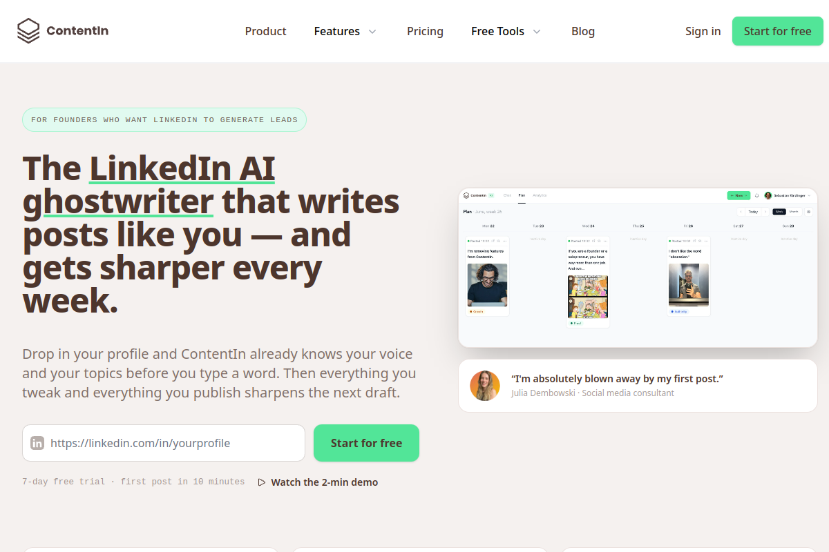Screenshot of the ContentIn website