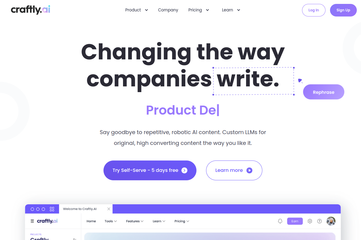 Screenshot of the Craftly.AI website