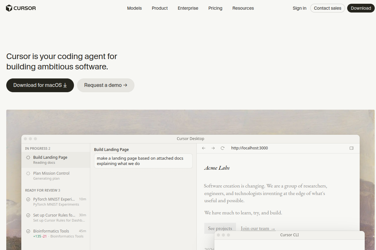 Screenshot of the Cursor website