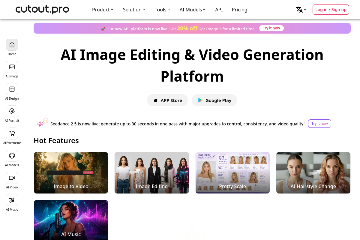 Screenshot of the Cutout.Pro website