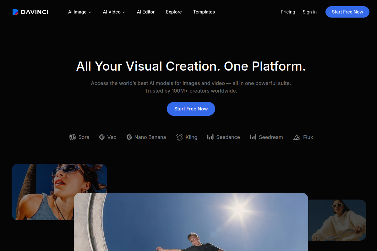 Screenshot of the DaVinci - AI Art Generator website