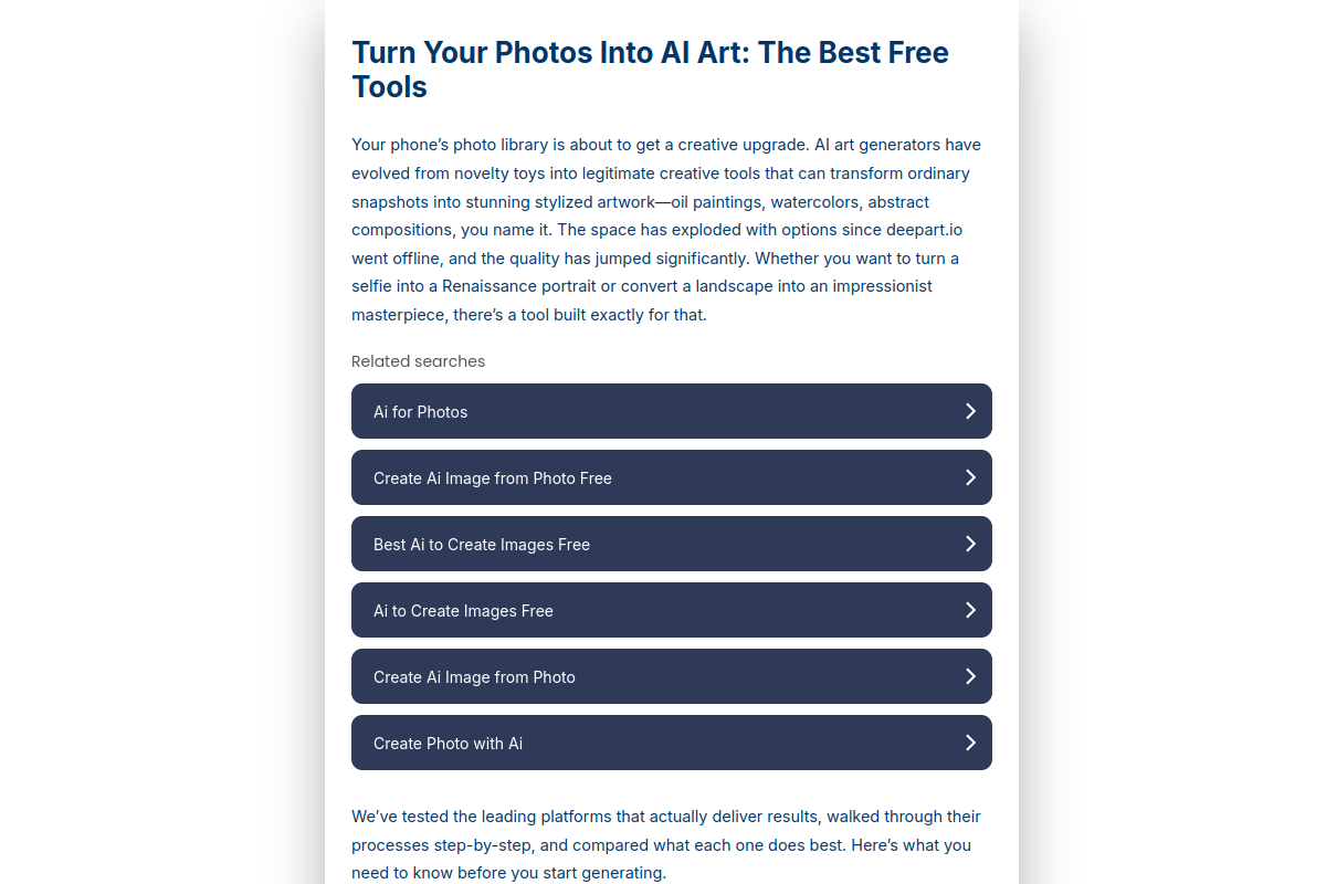 Screenshot of the DeepArt website