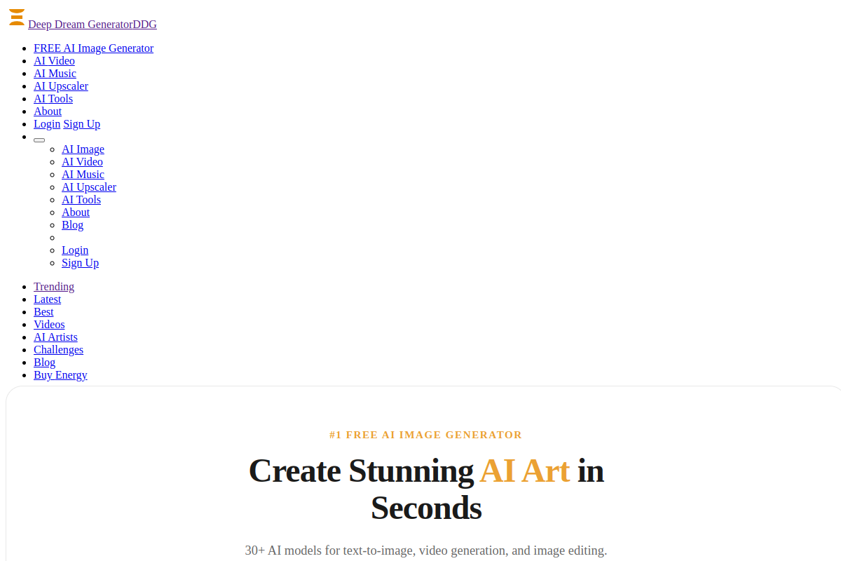 Screenshot of the Deepdreamgenerator website