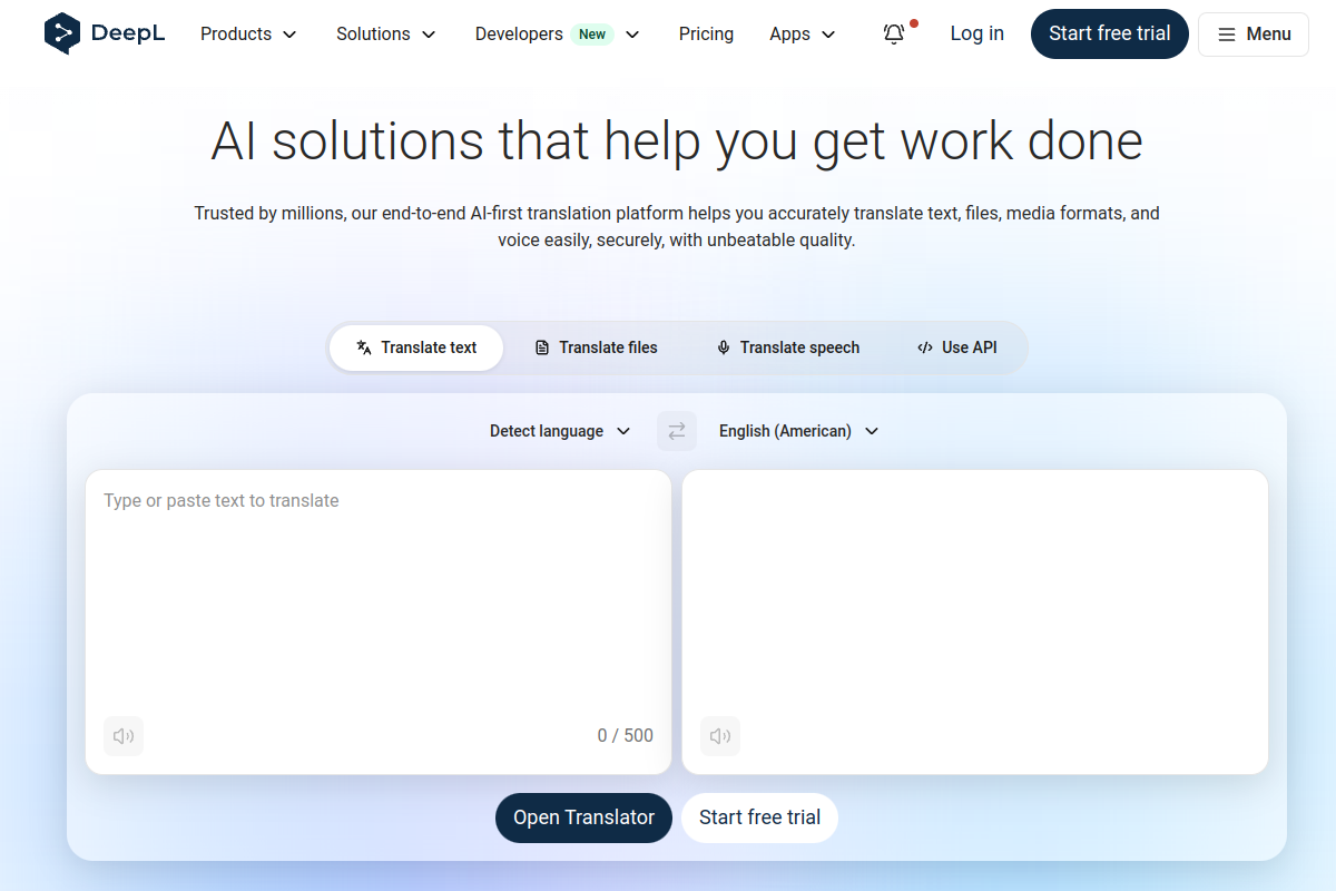 Screenshot of the DeepL website