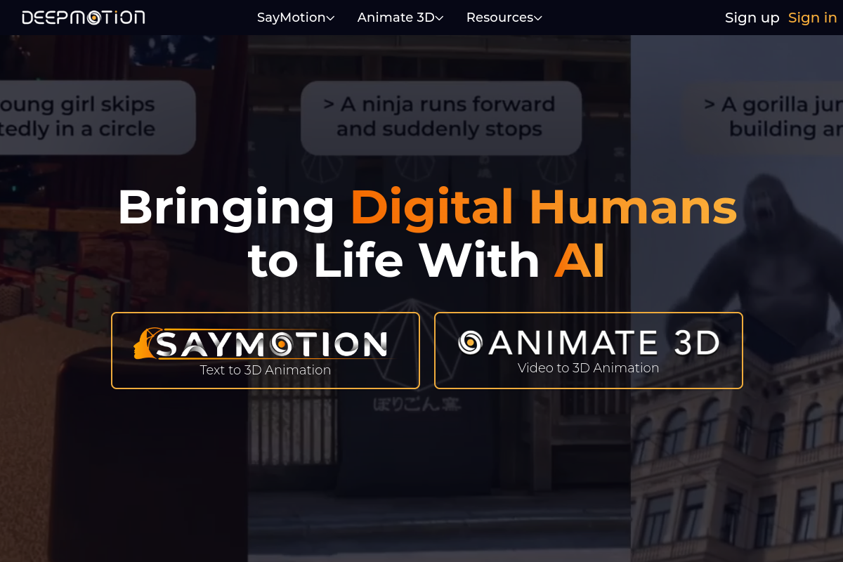 Screenshot of the Deepmotion website