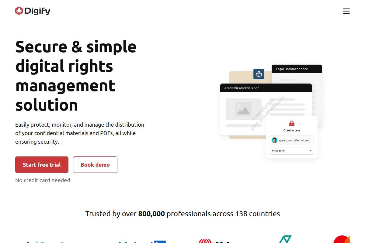 Digify homepage screenshot for DRM software