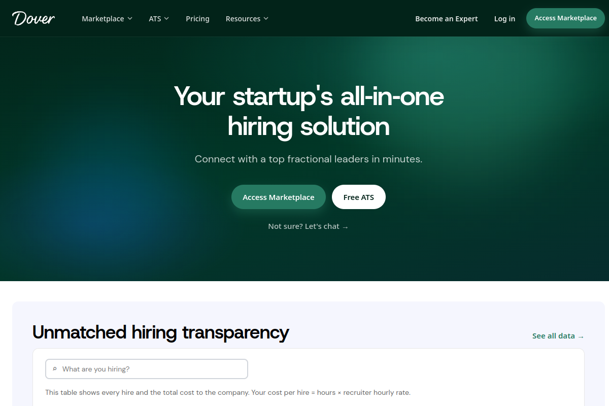 Screenshot of the Dover website