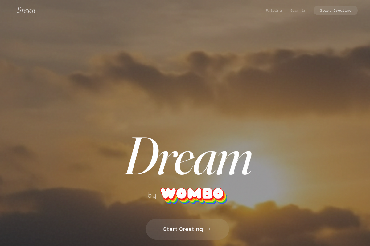 Screenshot of the Dream by WOMBO website