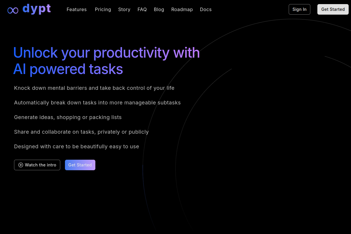 Screenshot of the Dypt website