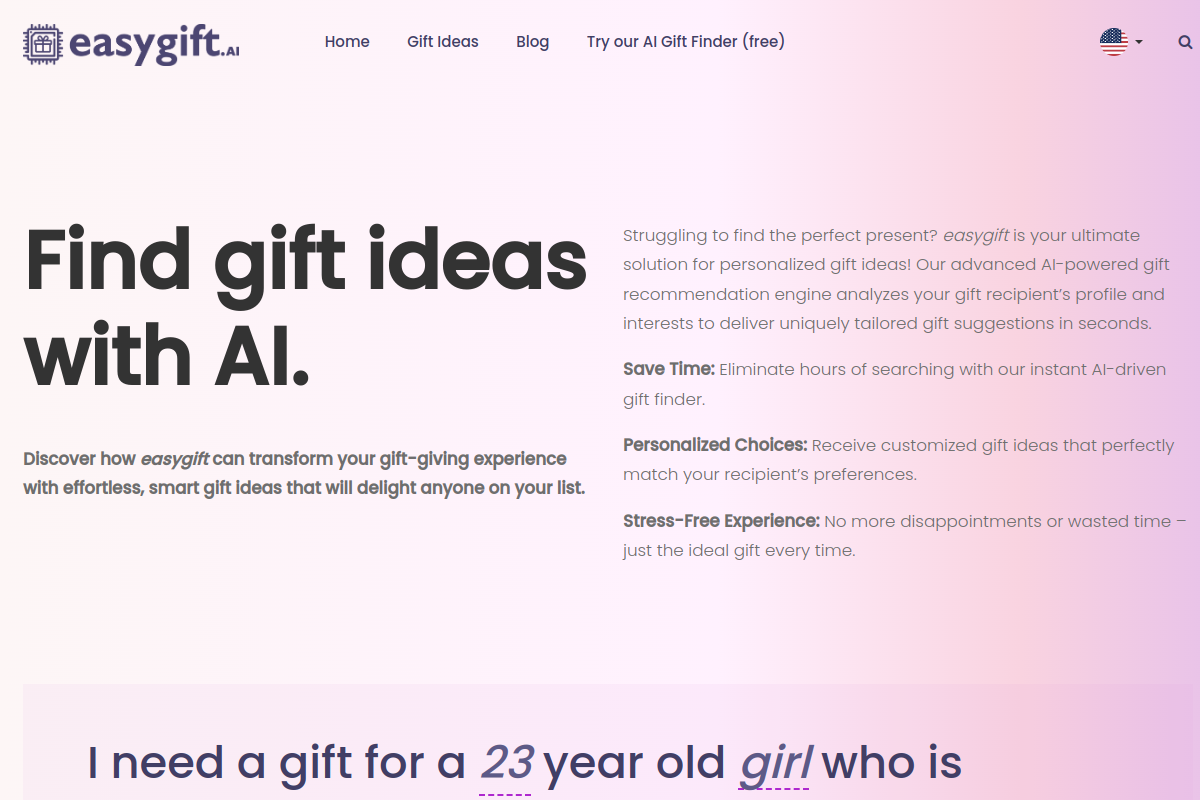 Screenshot of the Easygift.ai website