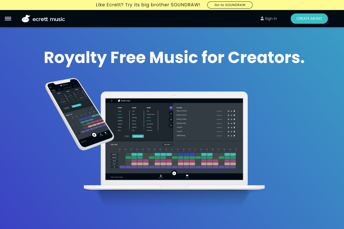 Screenshot of the Ecrett Music website