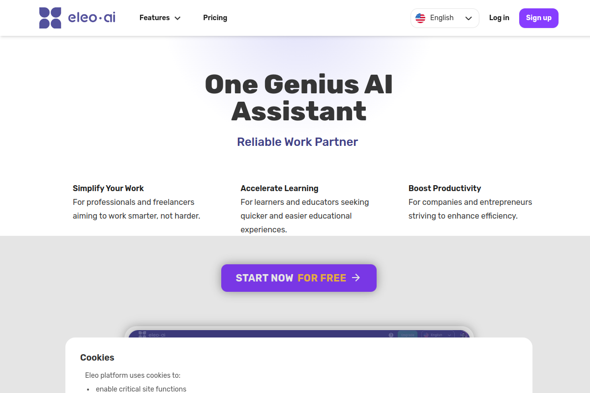 Screenshot of the Eleo website