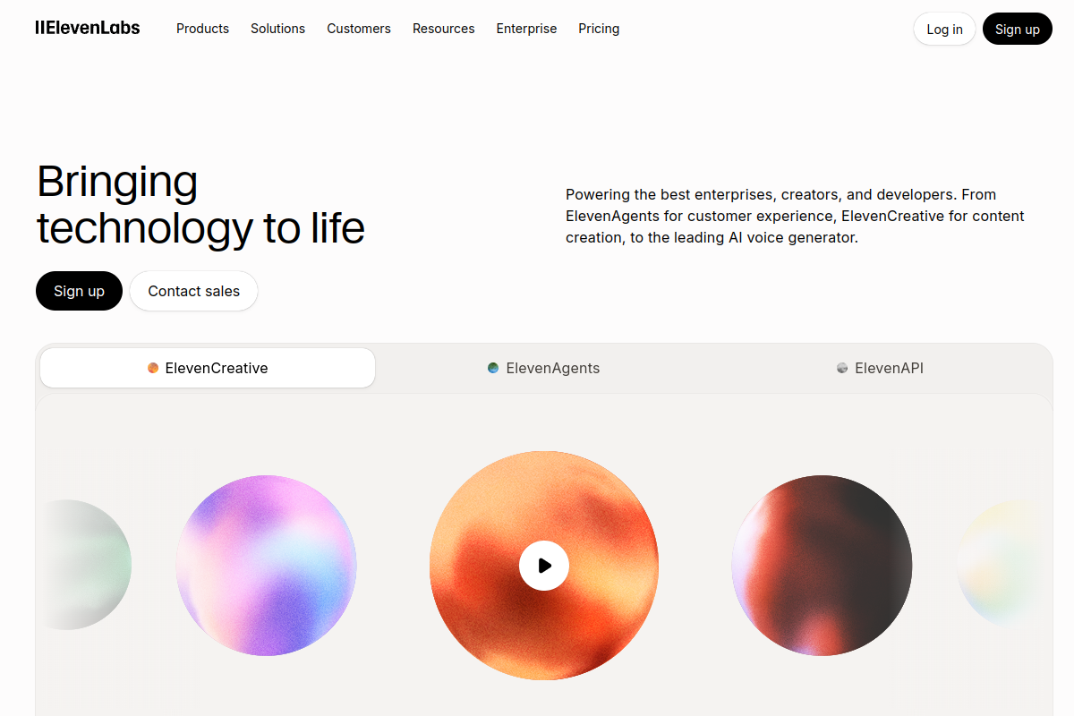 Screenshot of the Eleven Labs website