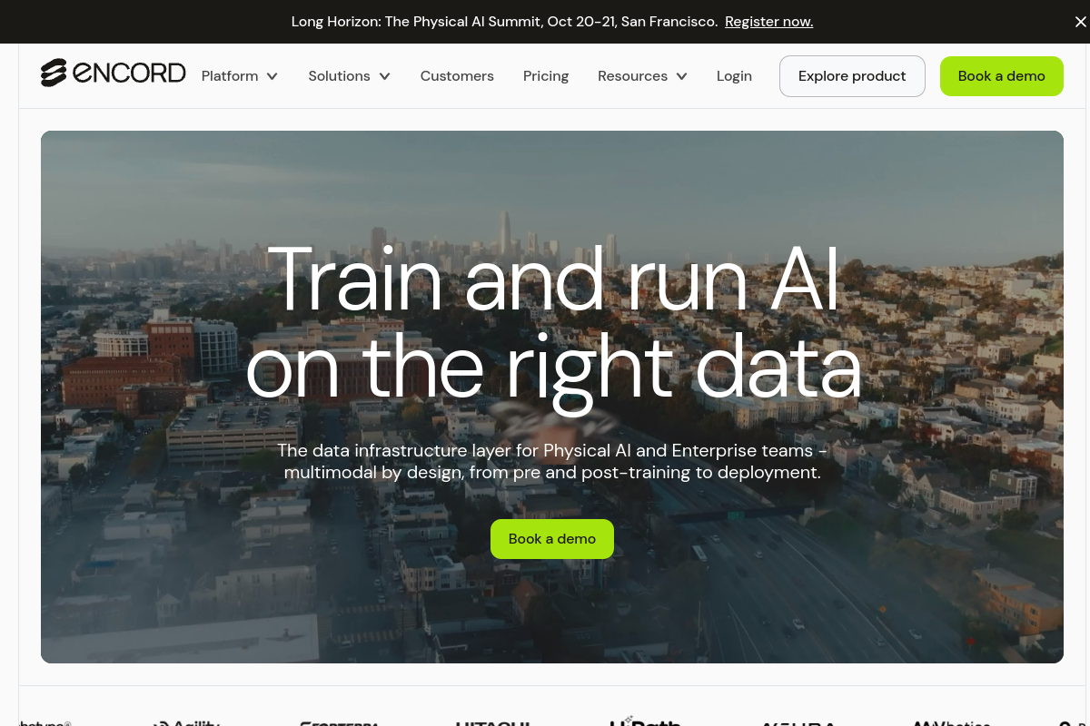 Screenshot of the Encord website