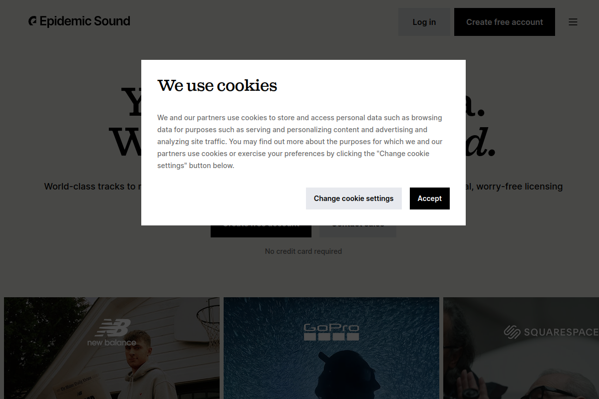 Screenshot of the Epidemic Sound website