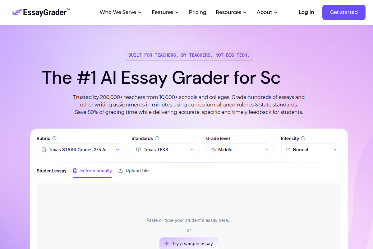 Screenshot of the EssayGrader website