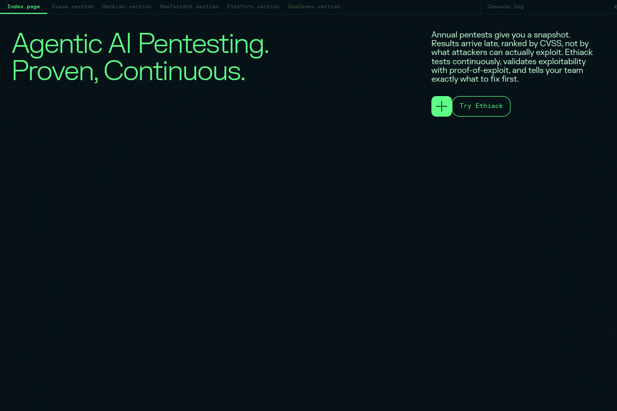 Screenshot of the Ethiack website