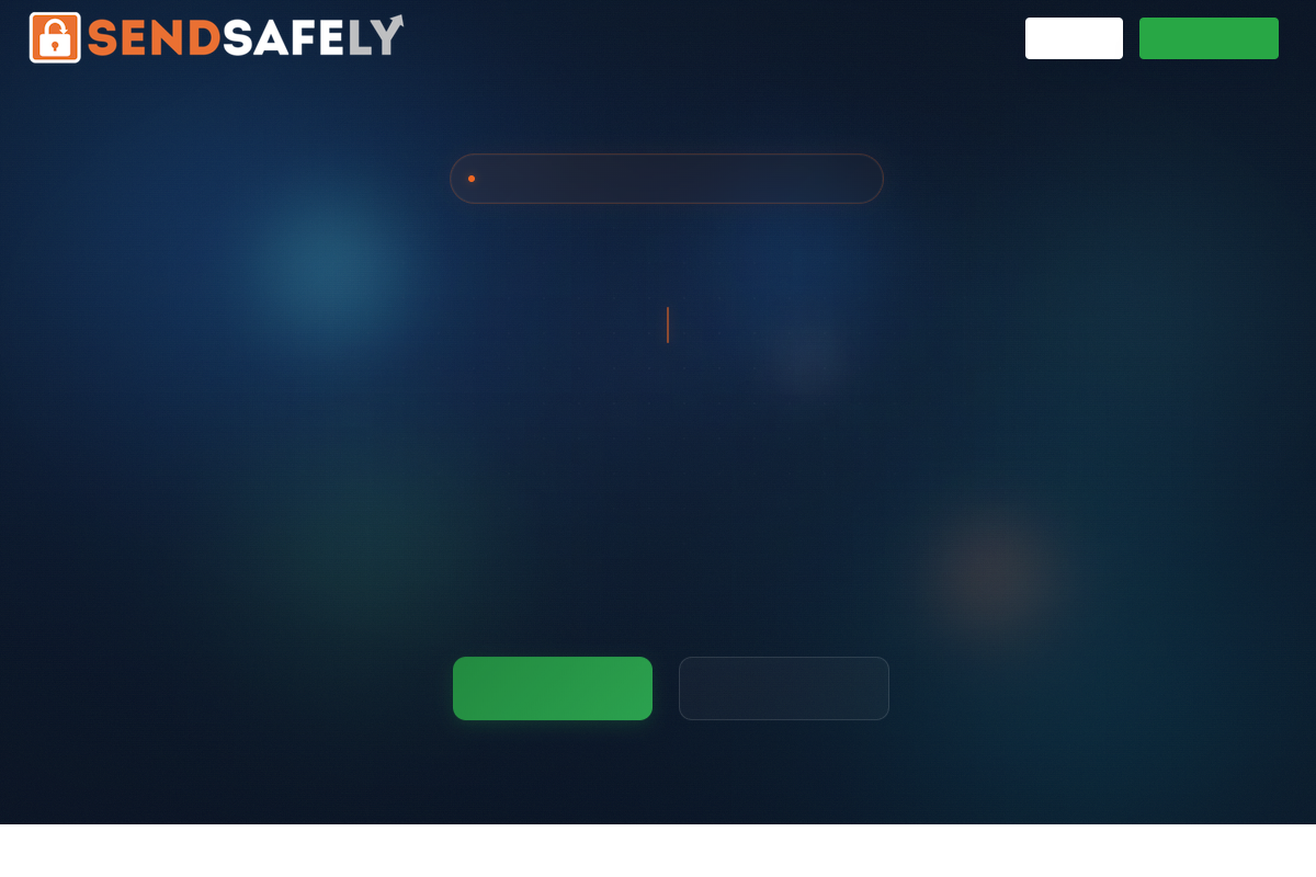 SendSafely homepage screenshot showing Gmail encryption and secure file exchange