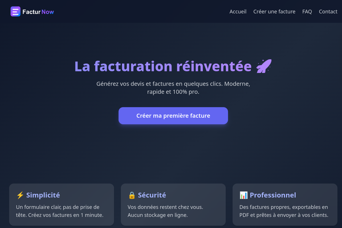 Aperçu du site Facturnow