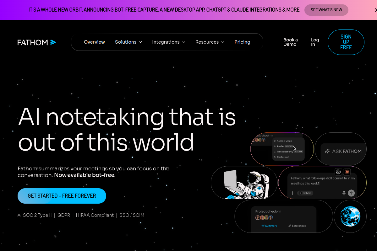 Screenshot of the Fathom website