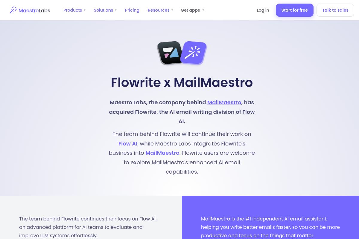 Screenshot of the Flowrite website