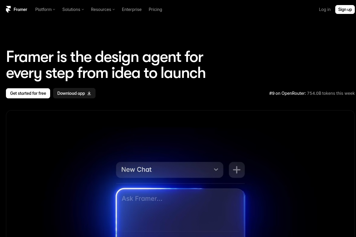 Screenshot of the Framer website