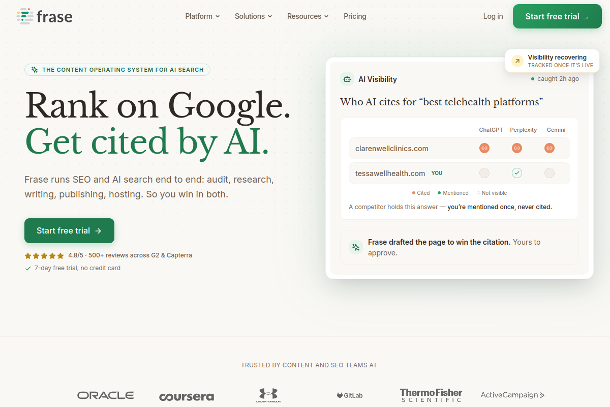 Screenshot of the Frase website