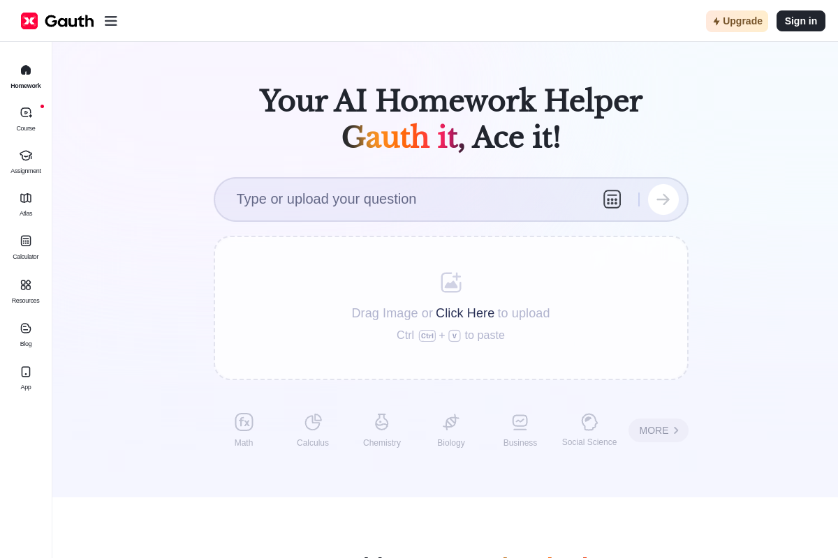 Screenshot of the Gauth website
