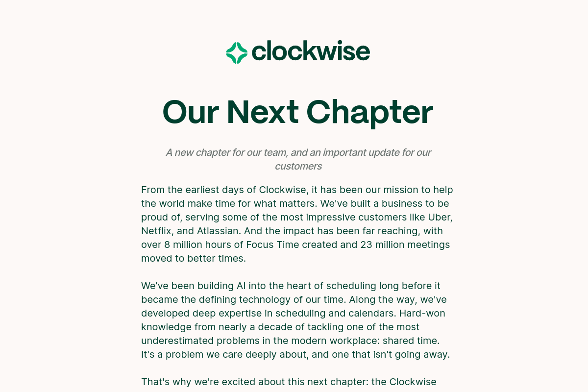 Screenshot of the Clockwise website