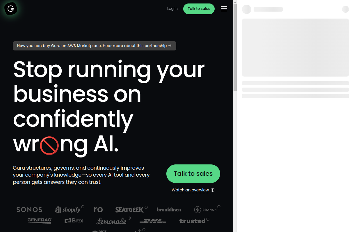 Screenshot of the Guru website